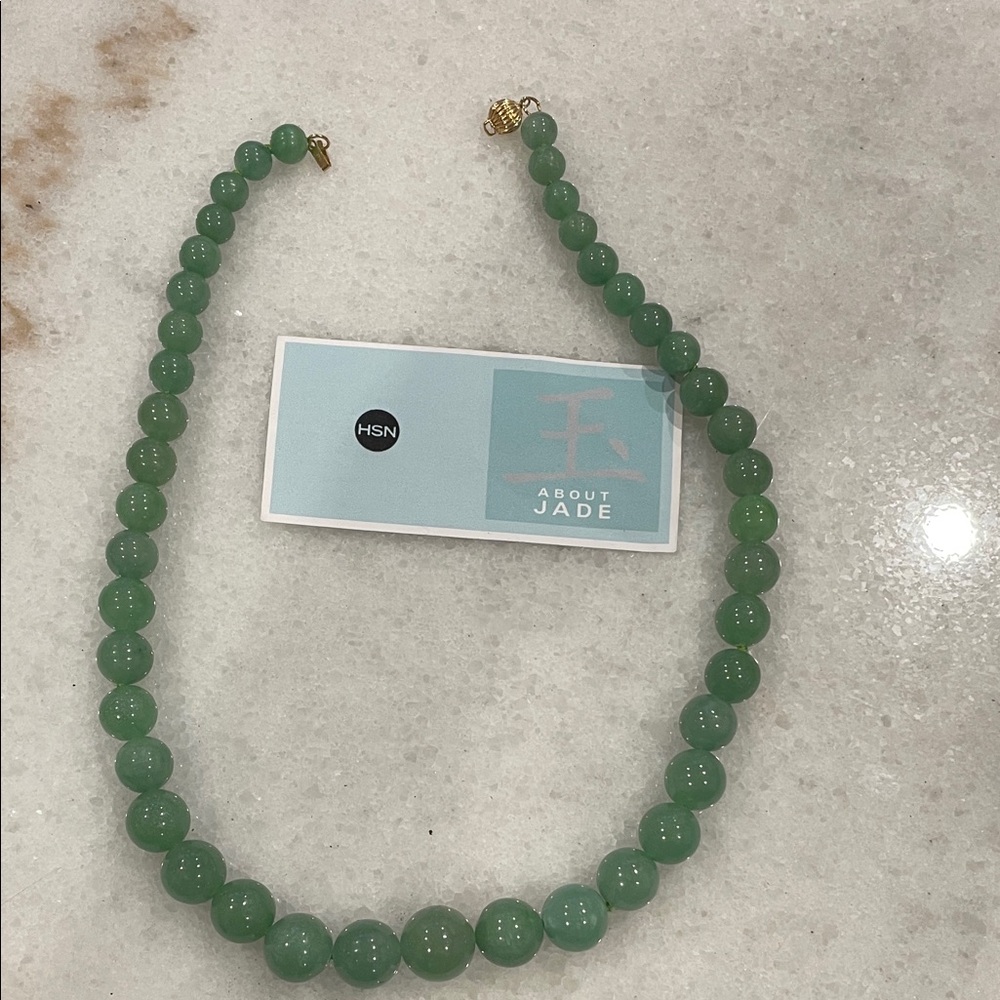 Jade Green Beaded Necklace with Gold Accents